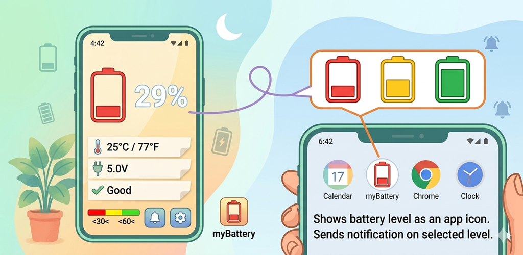 Battery level and notice